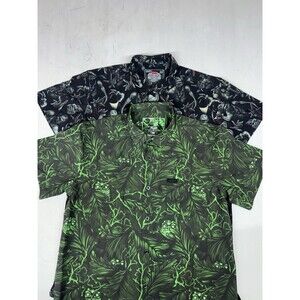 Lot Of 2 Retro Rifle Shirt Mens Medium Button Up Short Sleeve Zombie Night Watch